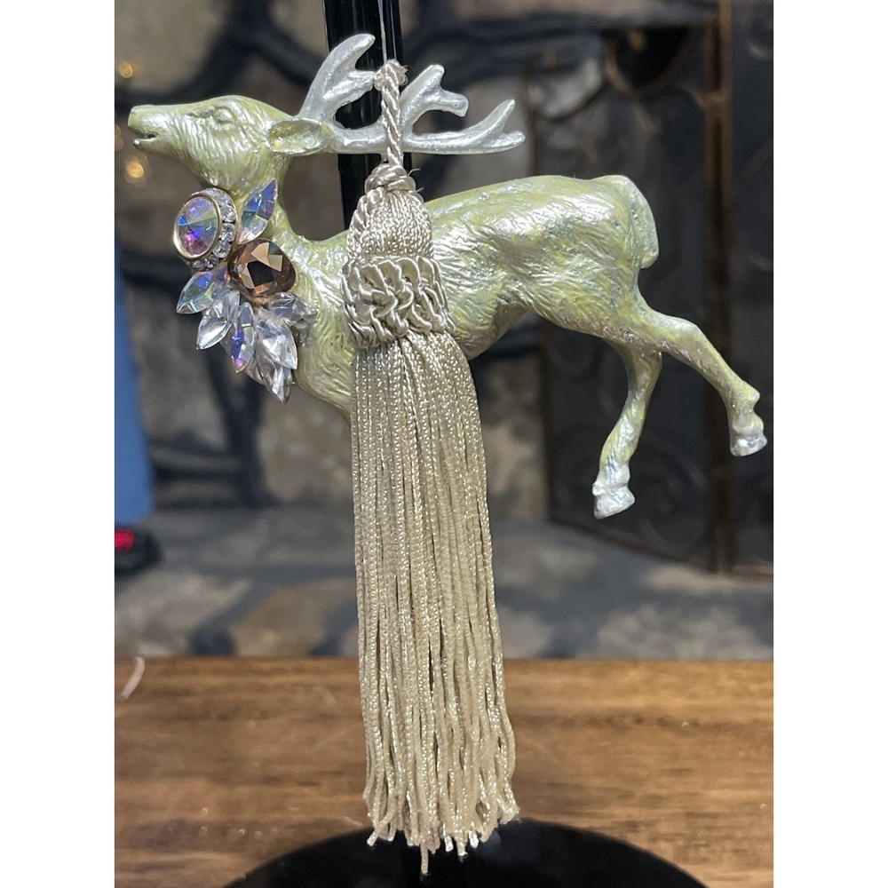 Vintage DEER With Tassel And Rhinestones Antlers Christmas Ornament 6"